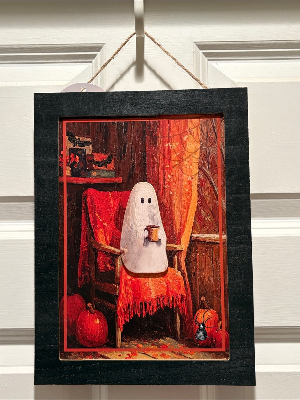 Autumn Ghost Wall Art Print in Orange and Black NWT 👻 ☕️